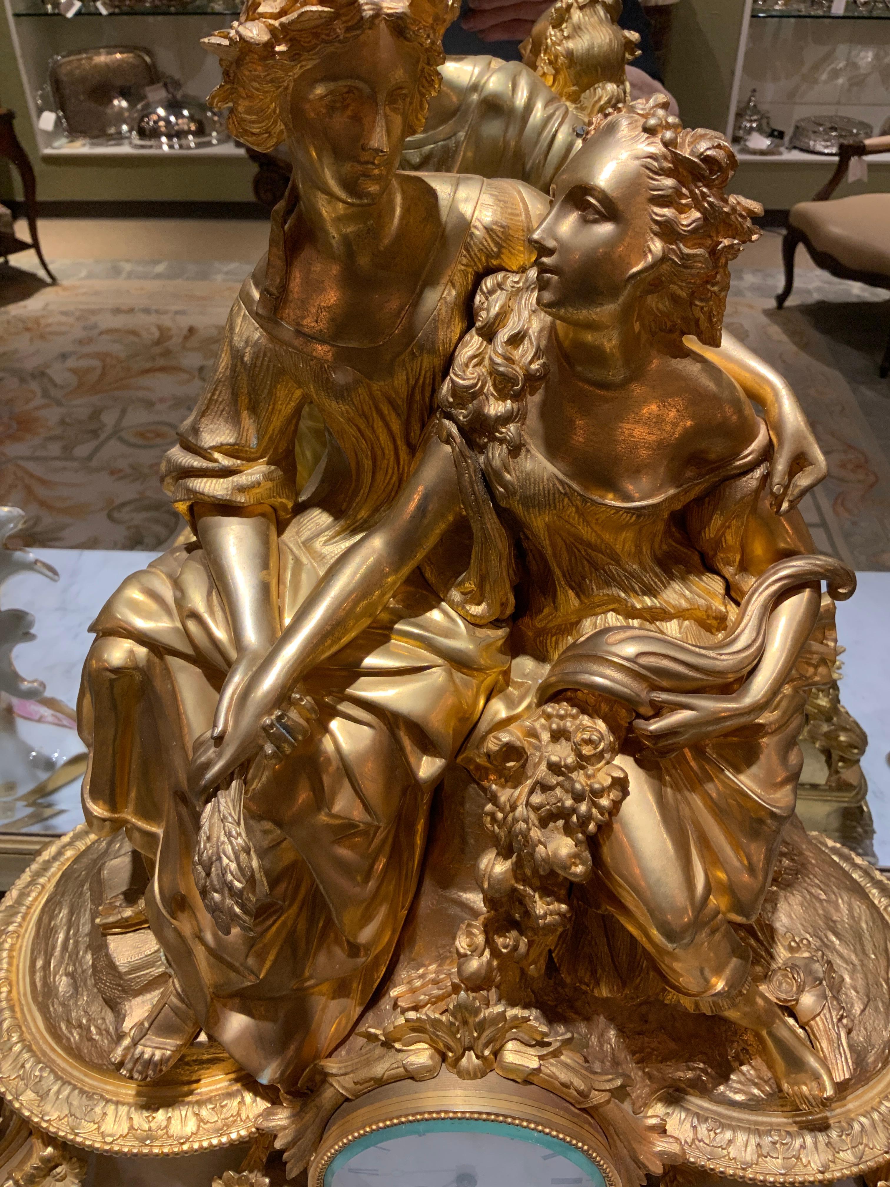 Elegant and Large Gilt Bronze French Clock For Sale 4