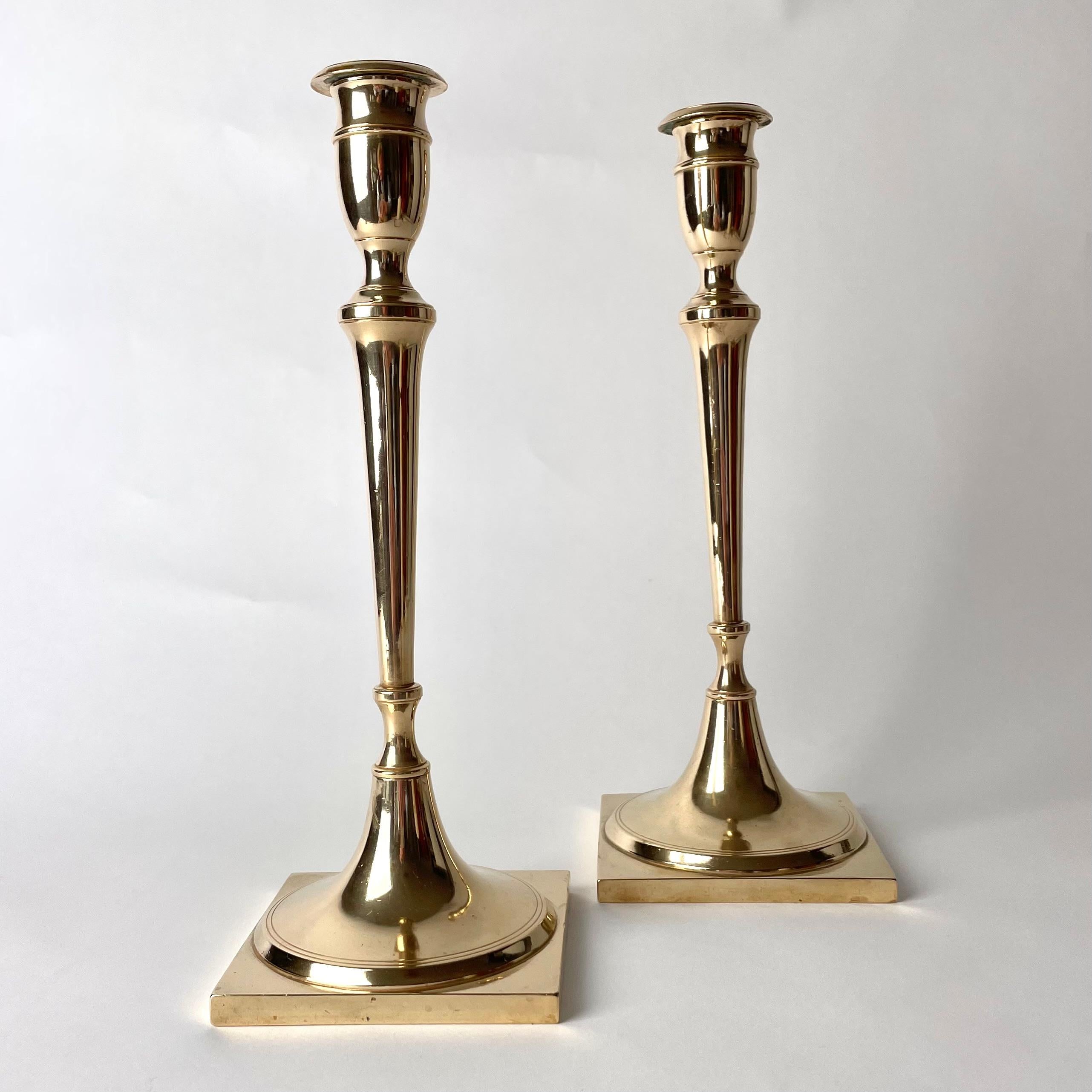 Elegant and large pair of Brass Candlesticks. Swedish Karl Johan from the 1820s. In Good Condition For Sale In Knivsta, SE