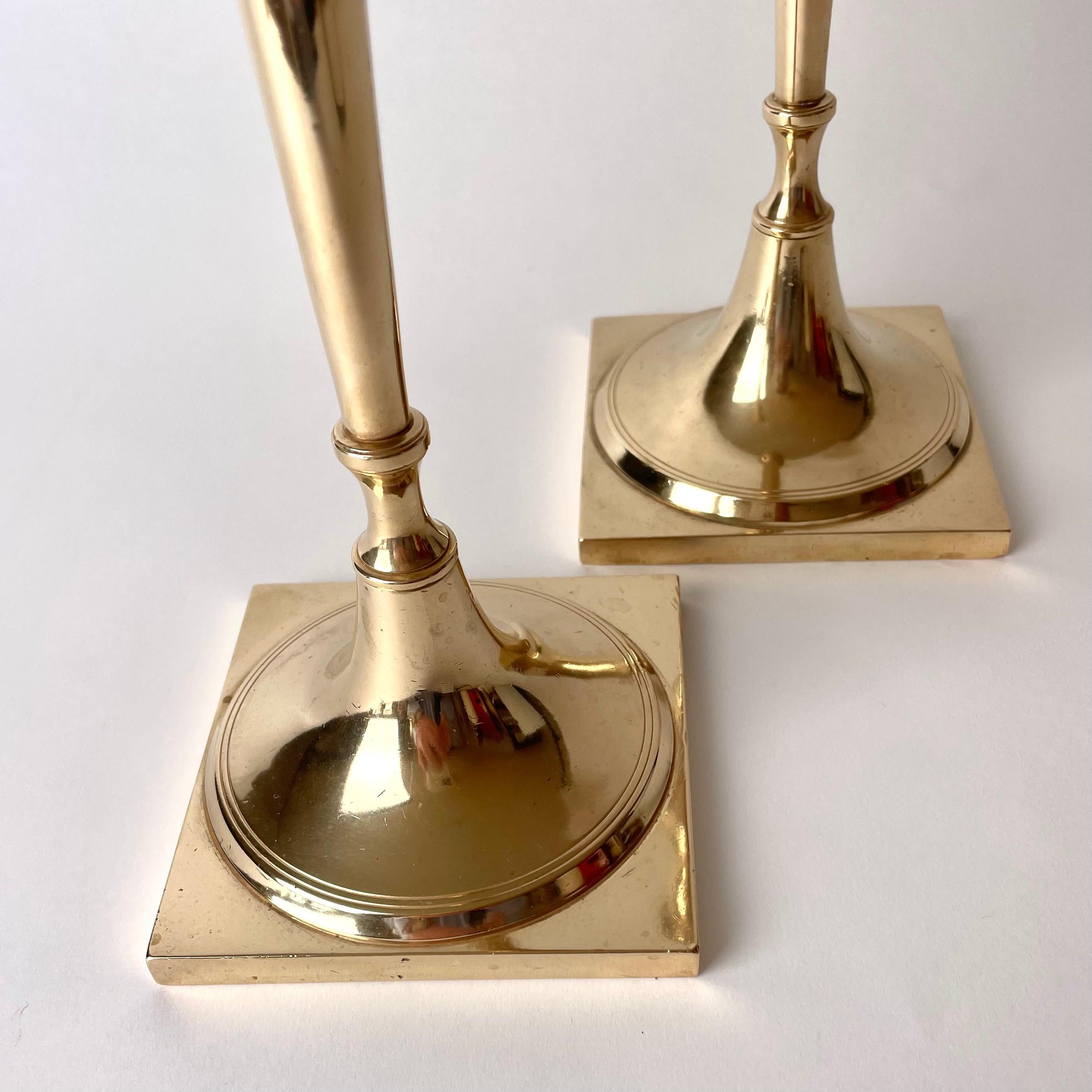Early 19th Century Elegant and large pair of Brass Candlesticks. Swedish Karl Johan from the 1820s. For Sale