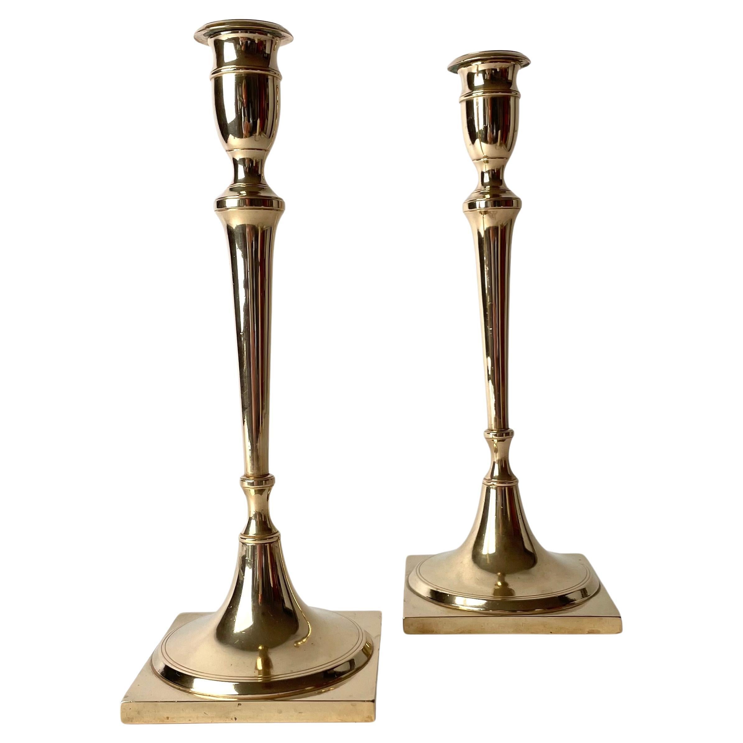 Elegant and large pair of Brass Candlesticks. Swedish Karl Johan from the 1820s. For Sale