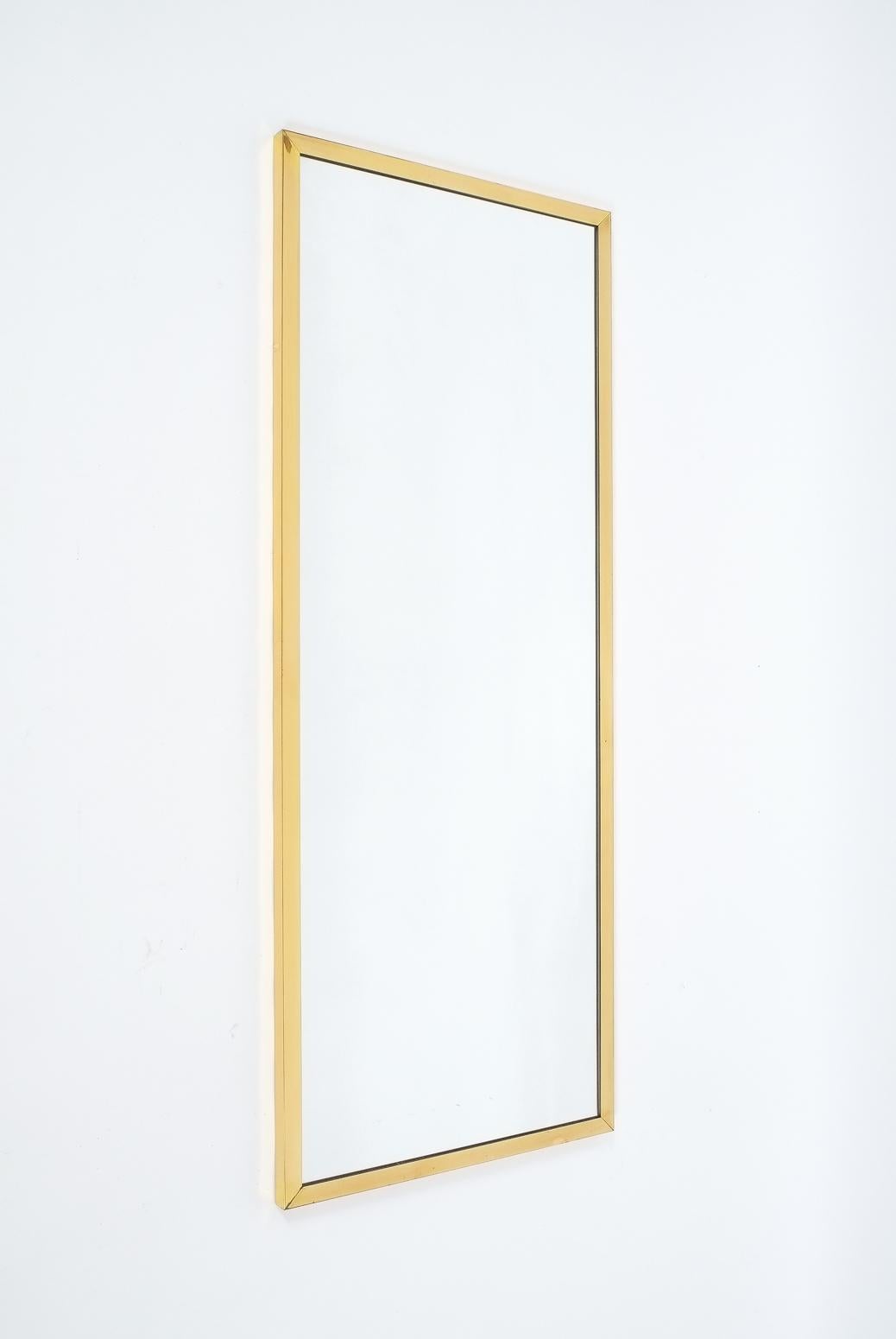 Mid-Century Modern Elegant and Large Rectangular Austrian Brass Frame Mirror Glass, 1950 For Sale