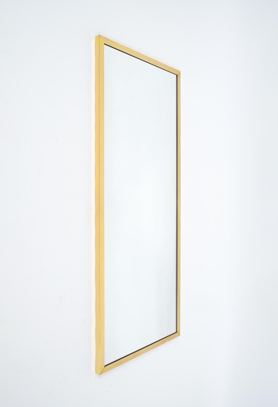 Polished Elegant and Large Rectangular Austrian Brass Frame Mirror Glass, 1950 For Sale