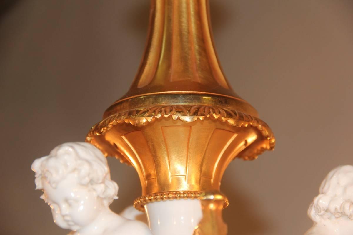 Elegant and Luxurious Chandelier 1970 Tiche Porcelain 24-Carat Gold Bronze For Sale 13