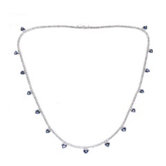 4.50ct Pear Blue Sapphire & Diamond 18K White Gold Drop Necklace