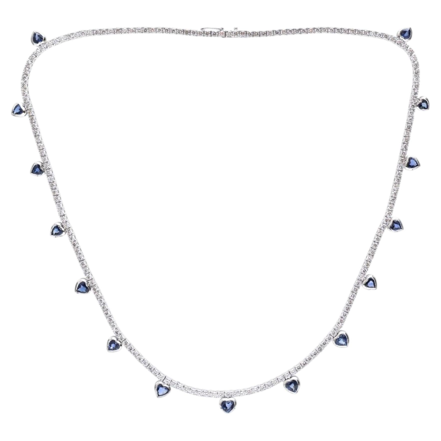 4.50ct Pear Blue Sapphire & Diamond 18K White Gold Drop Necklace For Sale
