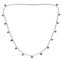 4.50ct Pear Blue Sapphire & Diamond 18K White Gold Drop Necklace