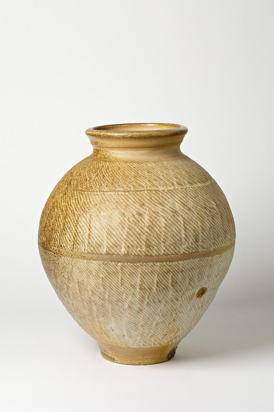 20ième siècle Vase de poterie élégant et massif avec glaçure céramique blanche de Steen Kepp en vente