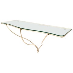 Elegant and Minimal Brass and Glass Wall-Mounted Console Table, Italy, 1950s