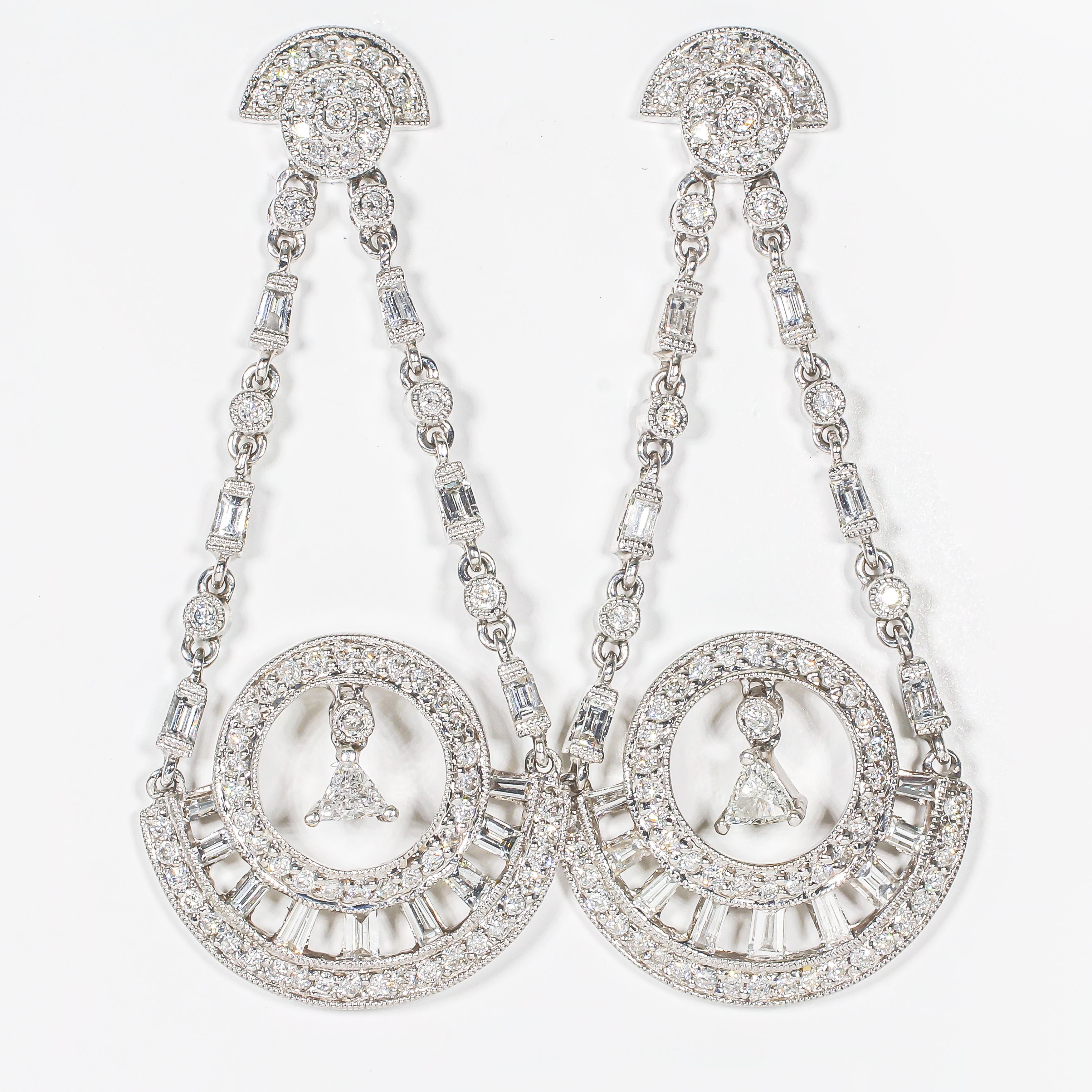 Round Cut Elegant and Ornate Diamond Dangling Earrings For Sale