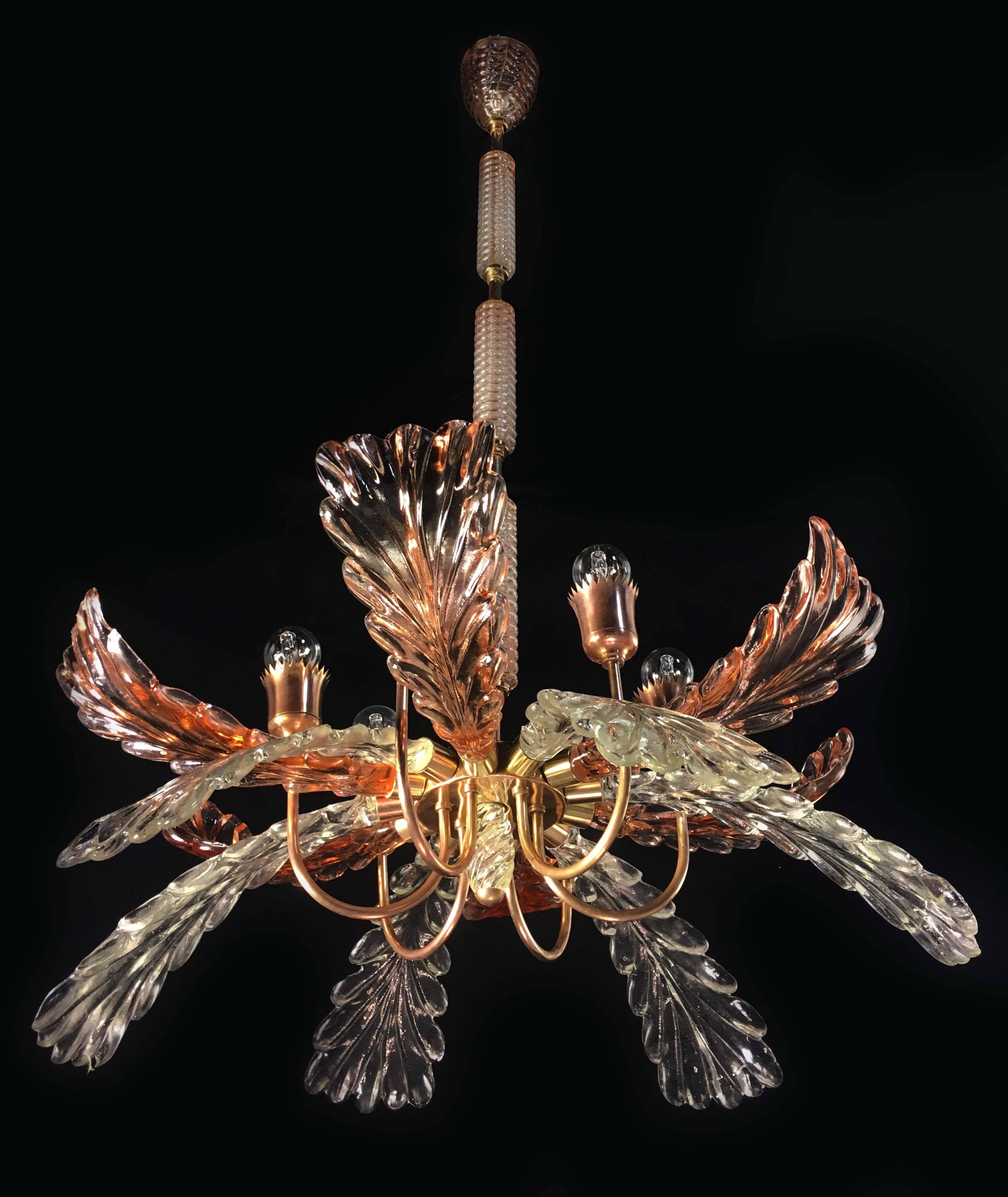 Elegant and Rare Chandelier by Barovier & Toso, Murano, 1940s For Sale 9