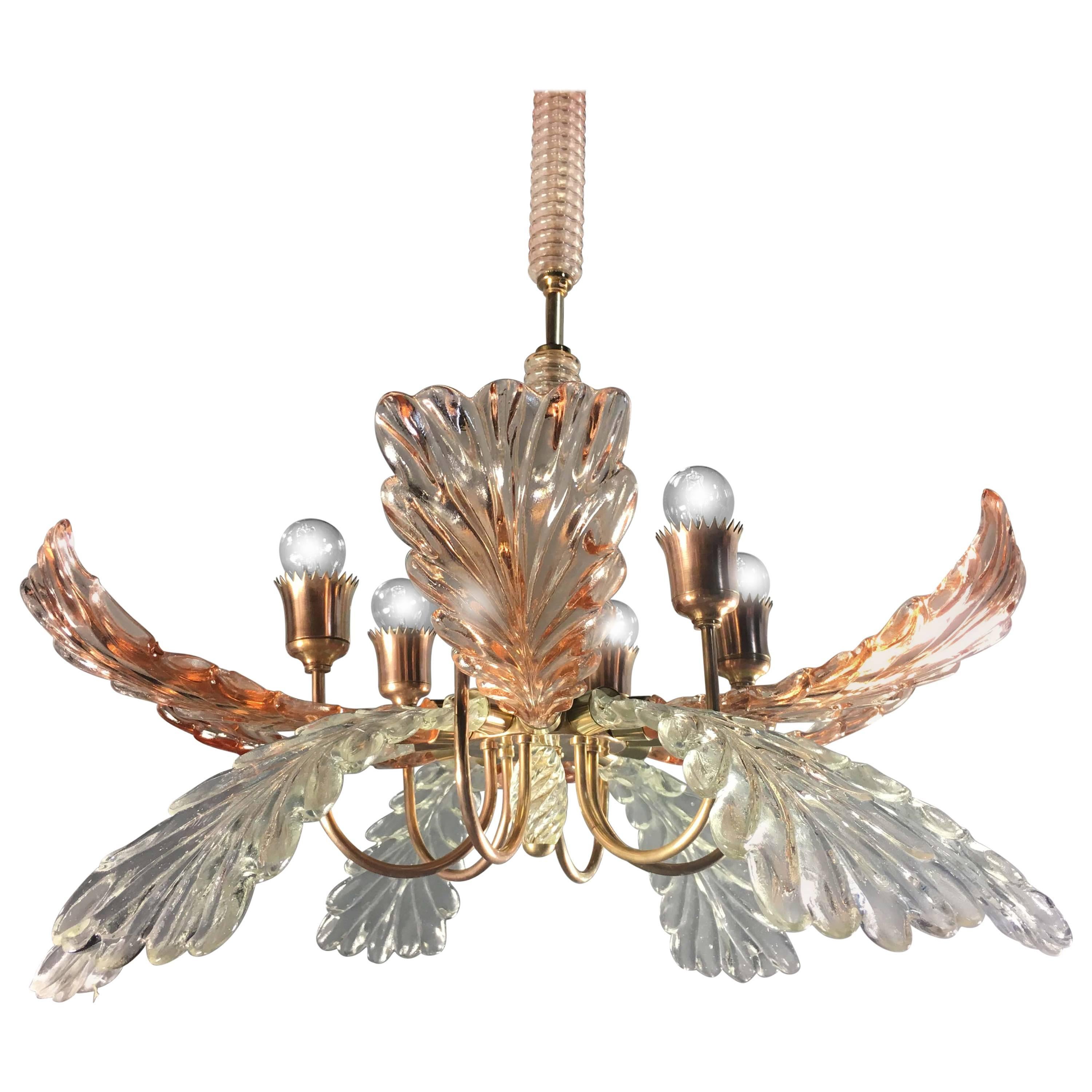 Elegant and Rare Chandelier by Barovier & Toso, Murano, 1940s For Sale