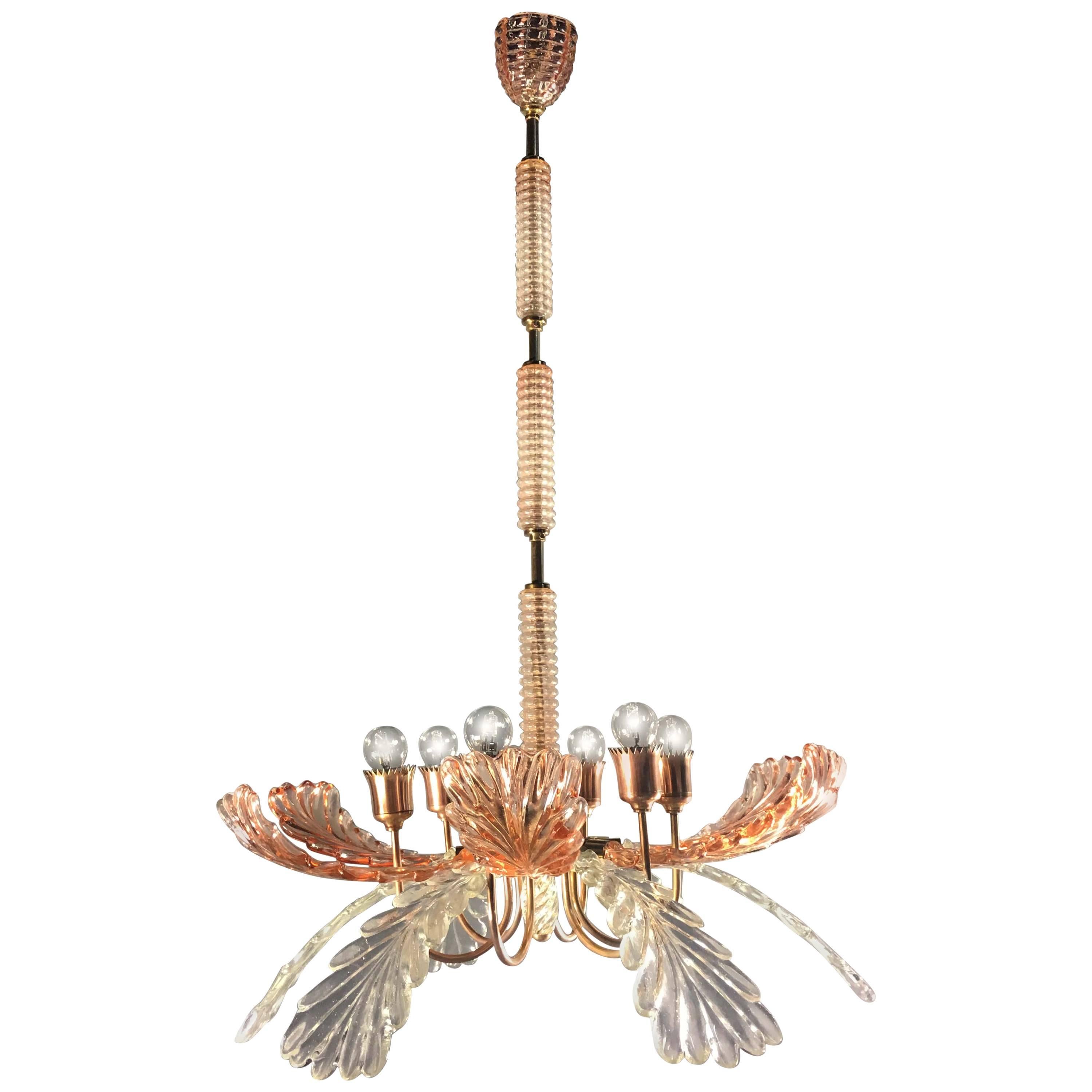 Elegant and Rare Chandelier by Barovier & Toso, Murano, 1940s For Sale