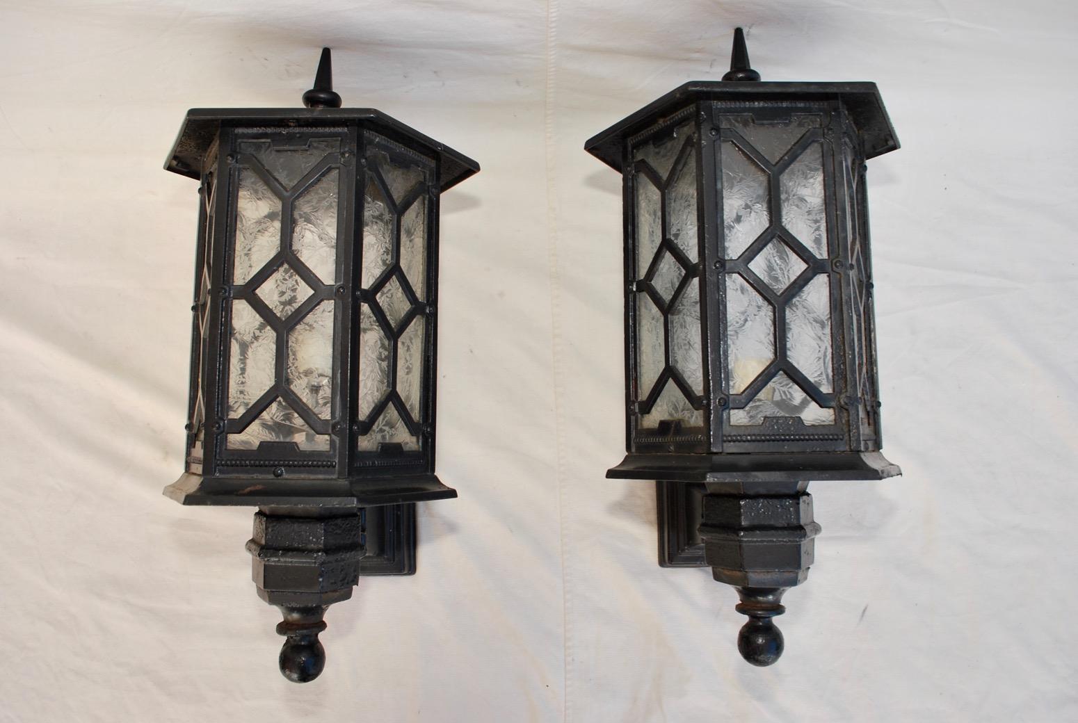 Rare pair of 1920s outdoor sconces, that size is quite rare.

 