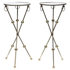 Elegant And Rare Pair Of Mid Century Campaign Style Tripod Stands