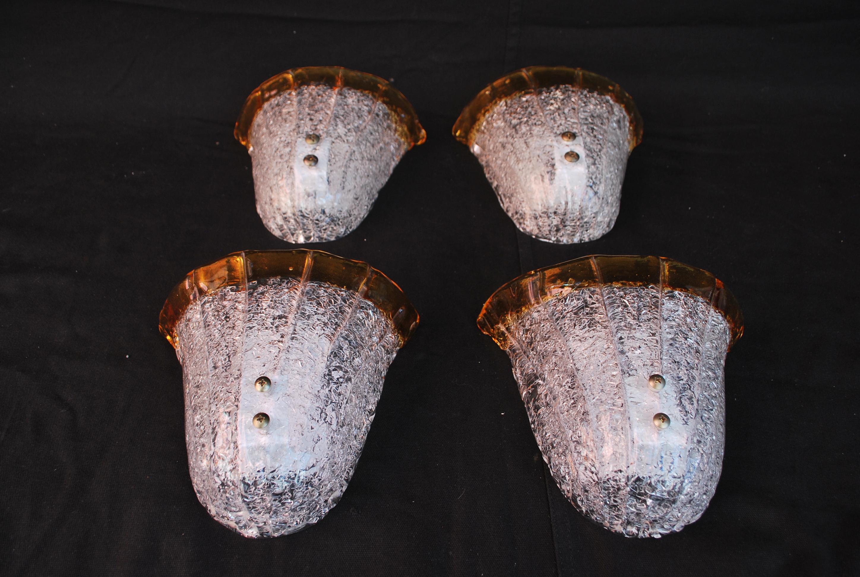 Elegant and Rare Set of Six Murano Sconces Design by Mazzega In Good Condition For Sale In Los Angeles, CA