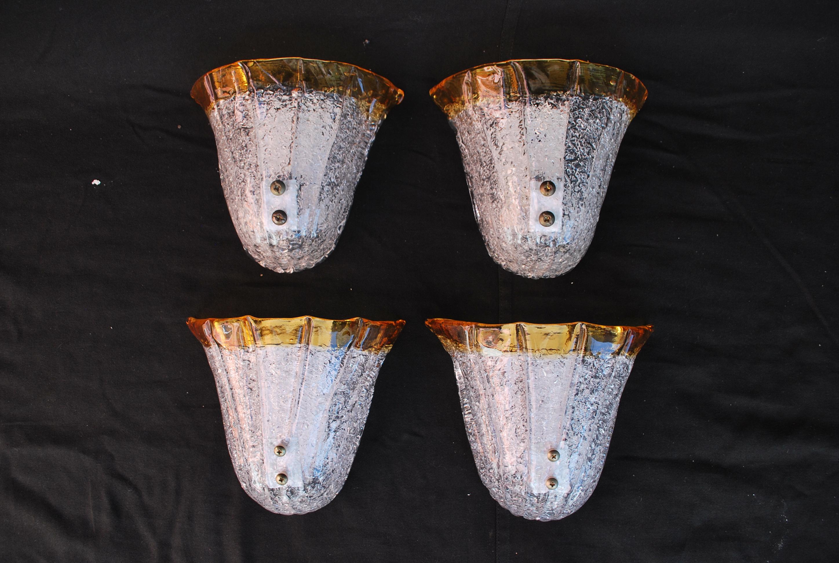 Metal Elegant and Rare Set of Six Murano Sconces Design by Mazzega For Sale