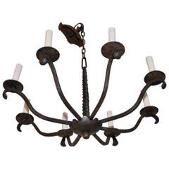Elegant and Simple French 1920s Small Wrought Iron Chandelier