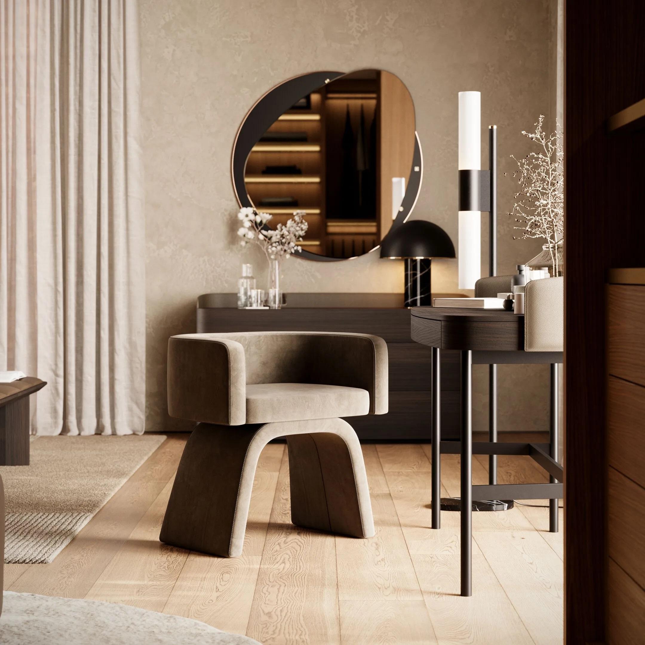 Elegante e stabile sgabello da toilette imbottito in velluto dal design moderno in vendita 2