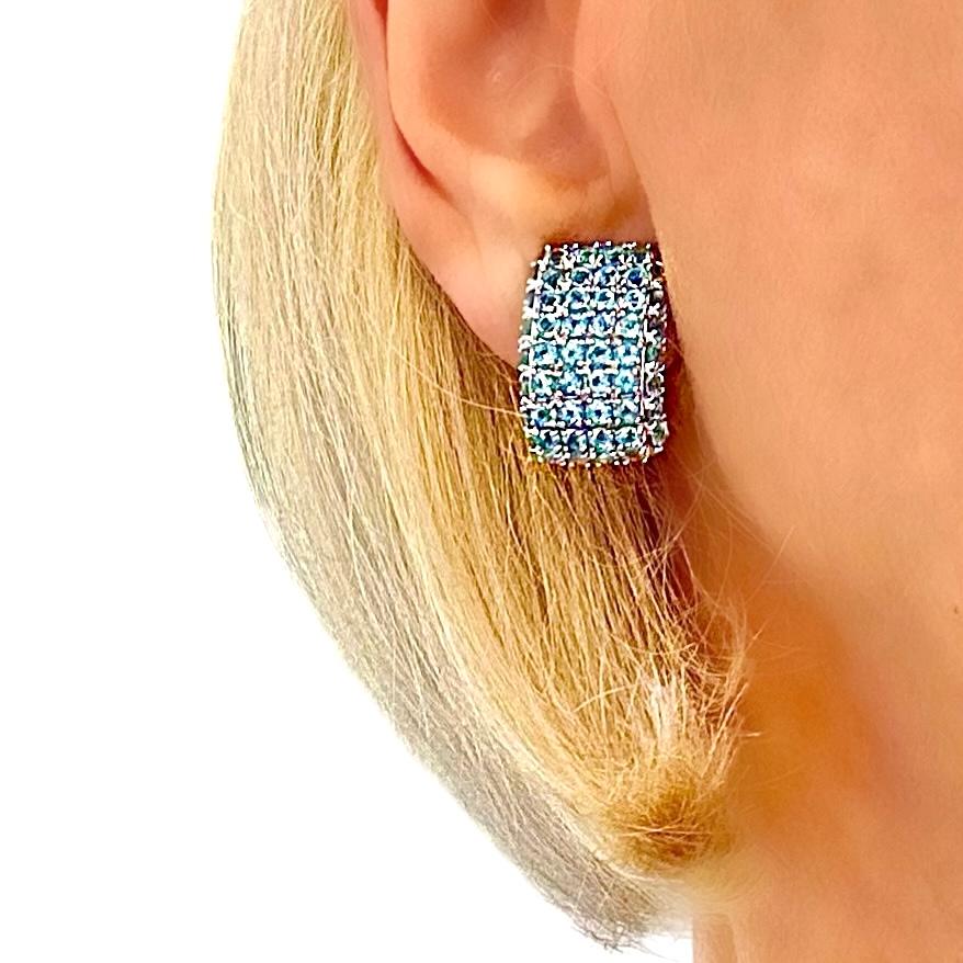 Boucles d'oreilles élégantes et élégantes en or blanc 18 carats et aigue-marine naturelle en vente 7
