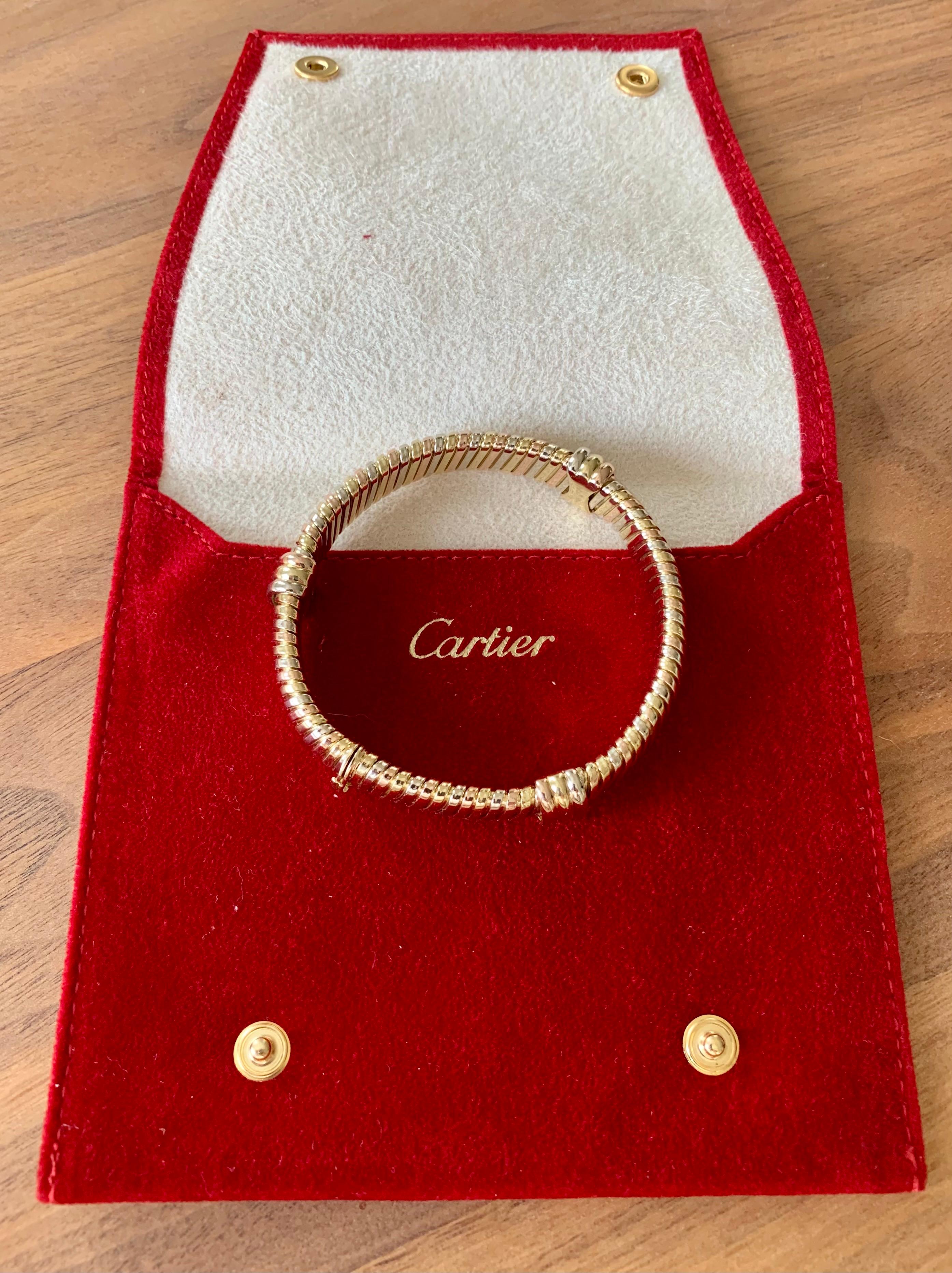 Women's or Men's Elegant and Timeless Cartier Tubogas 18 Karat Tricolor Gold Bracelet For Sale