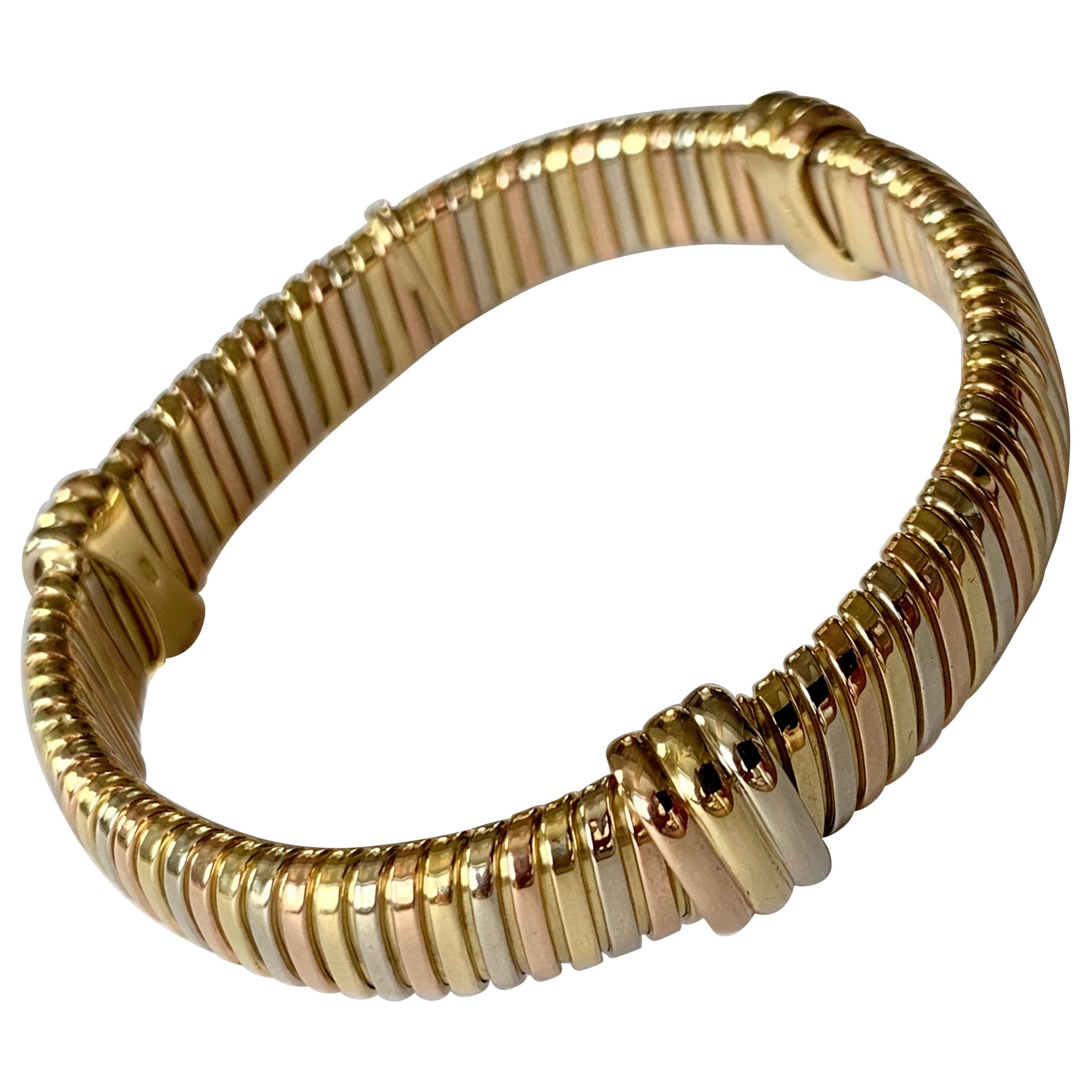 Elegant and Timeless Cartier Tubogas 18 Karat Tricolor Gold Bracelet