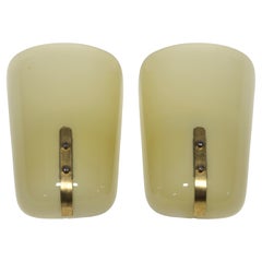 Elegant and Timeless Set of 2 Antique Glass Brass Art Deco Wall Lights, Sconces