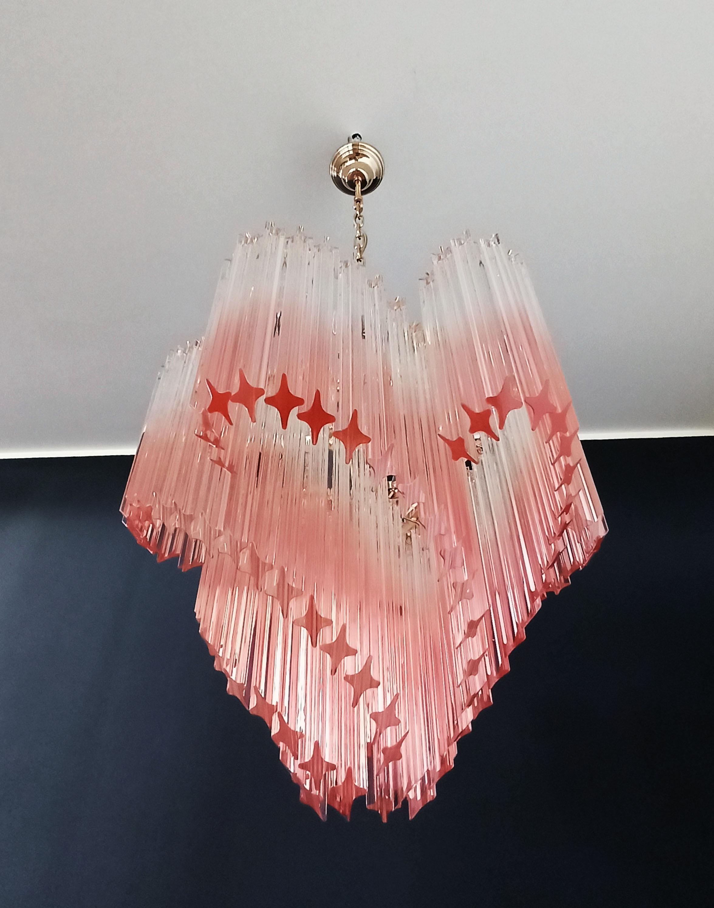 Elegant and Unique Modern Pink Quadriedri Murano Glass Chandelier For Sale 3