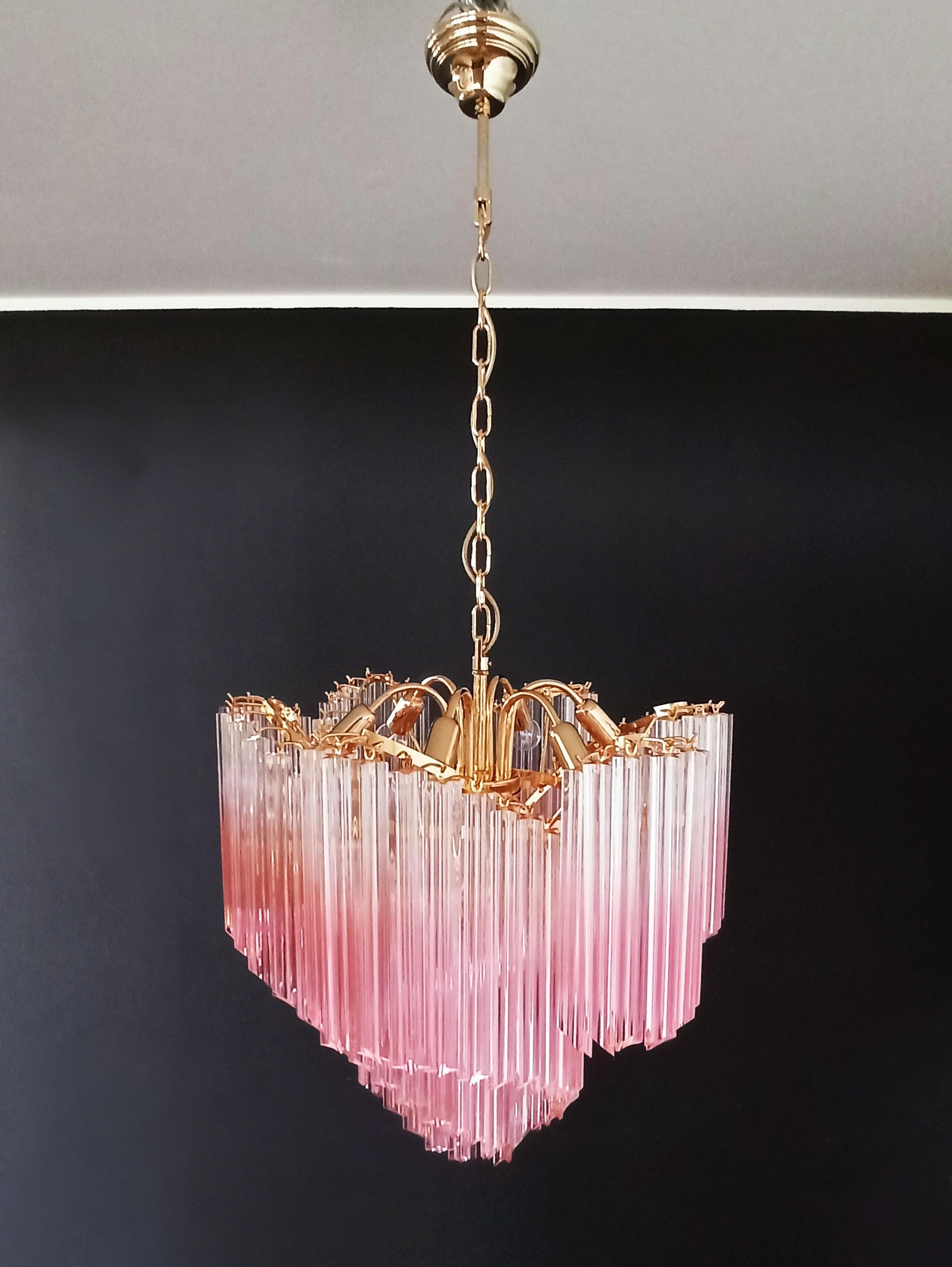 Elegant and Unique Modern Pink Quadriedri Murano Glass Chandelier For Sale 11