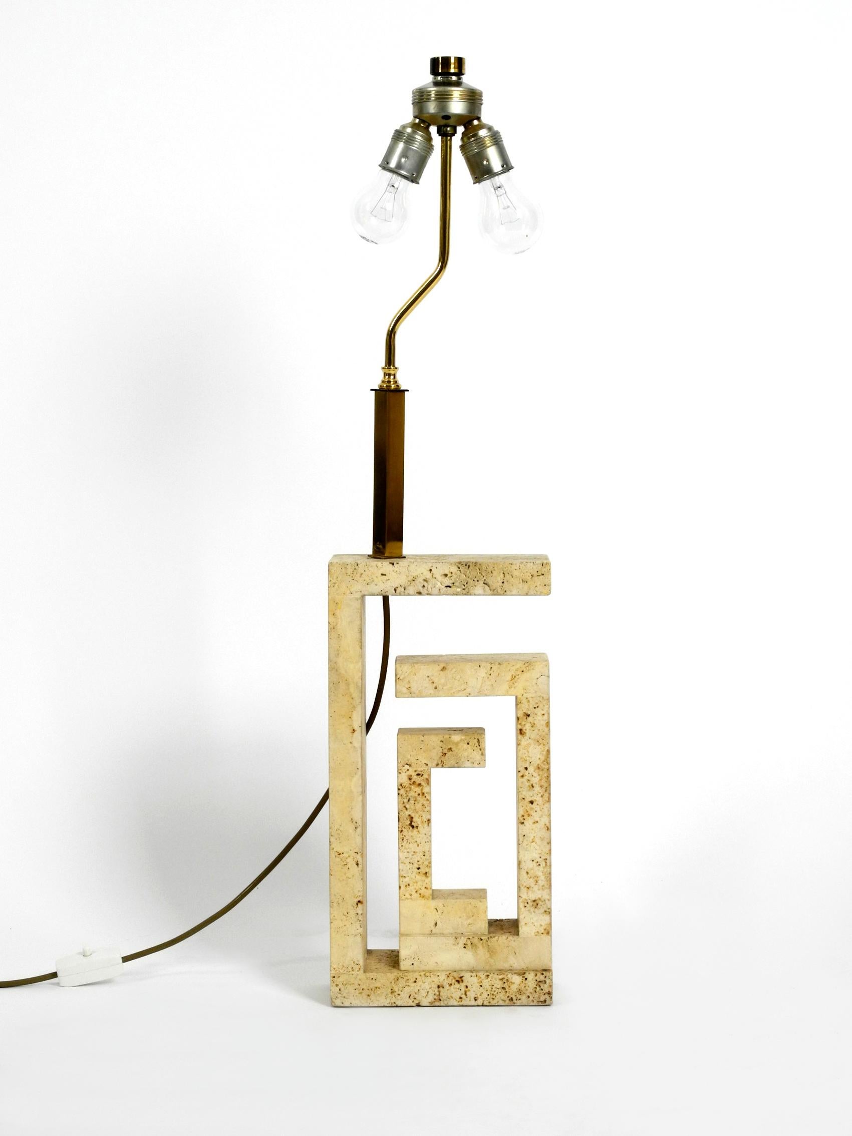 Silk Elegant and Very Large Italian Sculptural Travertine Table Lamp from the 1960s