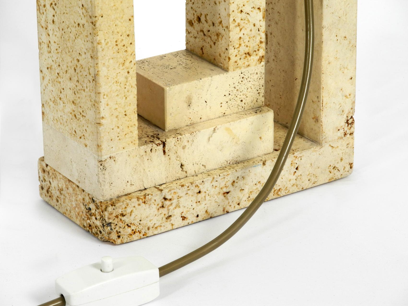 Elegant and Very Large Italian Sculptural Travertine Table Lamp from the 1960s 3