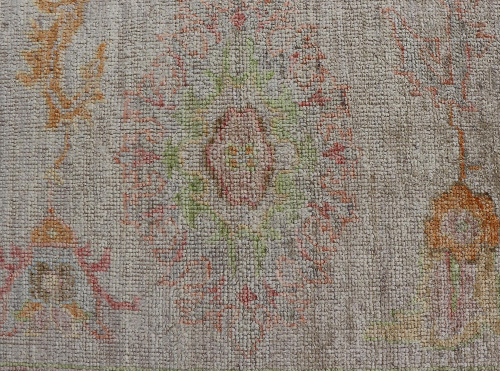 Elegant Angora Turkish Oushak Rug in Soft Pastel Shades by Keivan Woven Arts For Sale 4