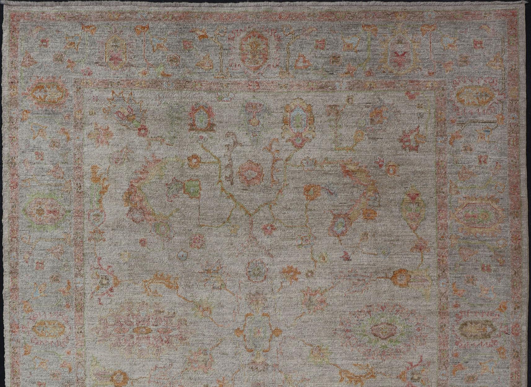 Elegant Angora Turkish Oushak Rug in Soft Pastel Shades by Keivan Woven Arts For Sale 5