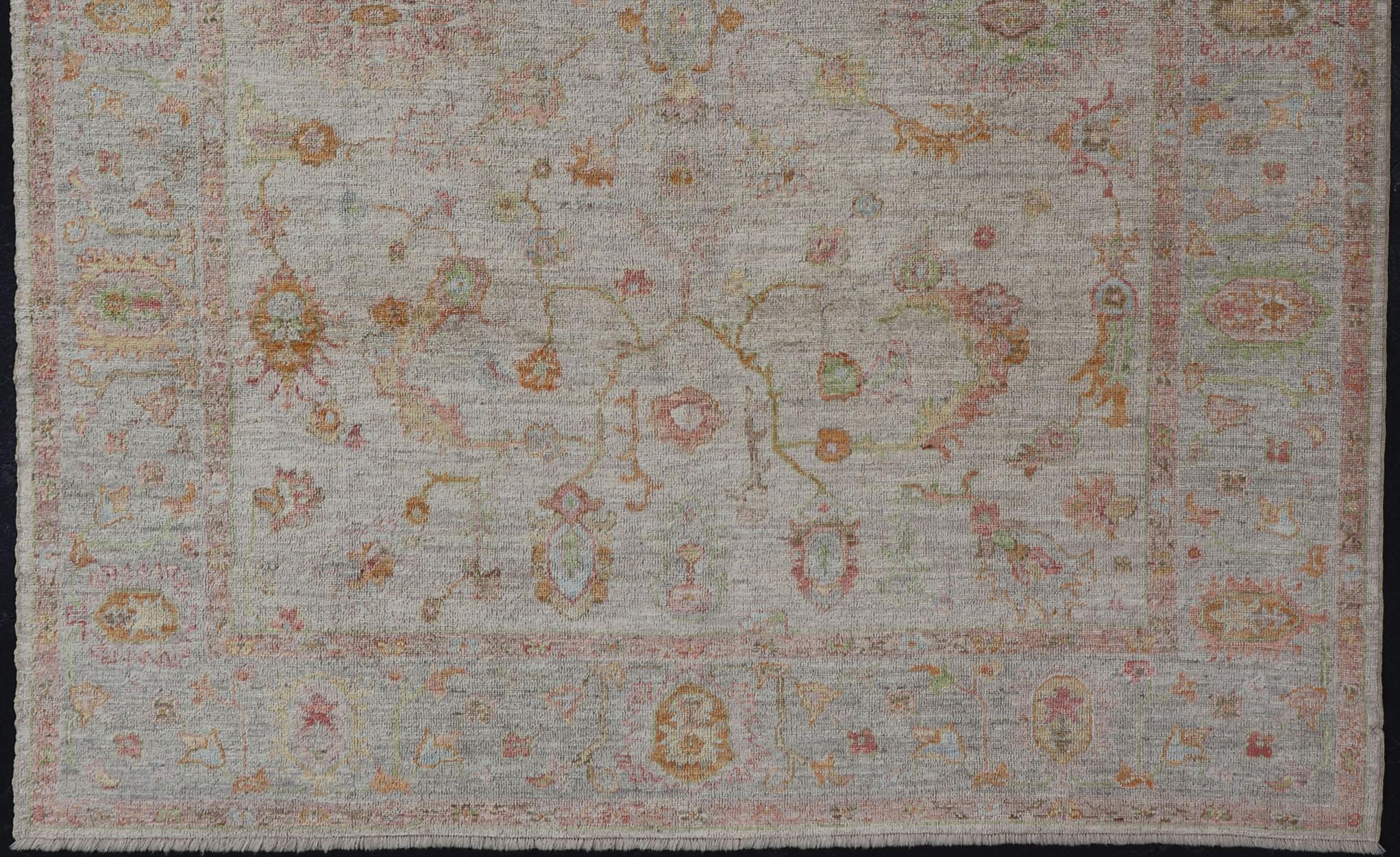 Elegant Angora Turkish Oushak Rug in Soft Pastel Shades by Keivan Woven Arts For Sale 6