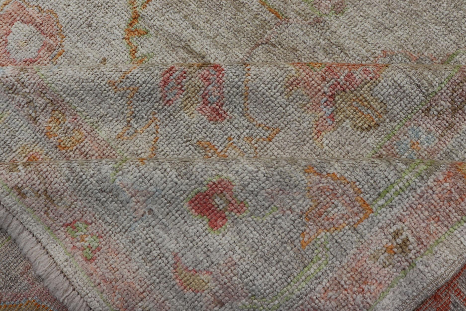 Elegant Angora Turkish Oushak Rug in Soft Pastel Shades by Keivan Woven Arts For Sale 8