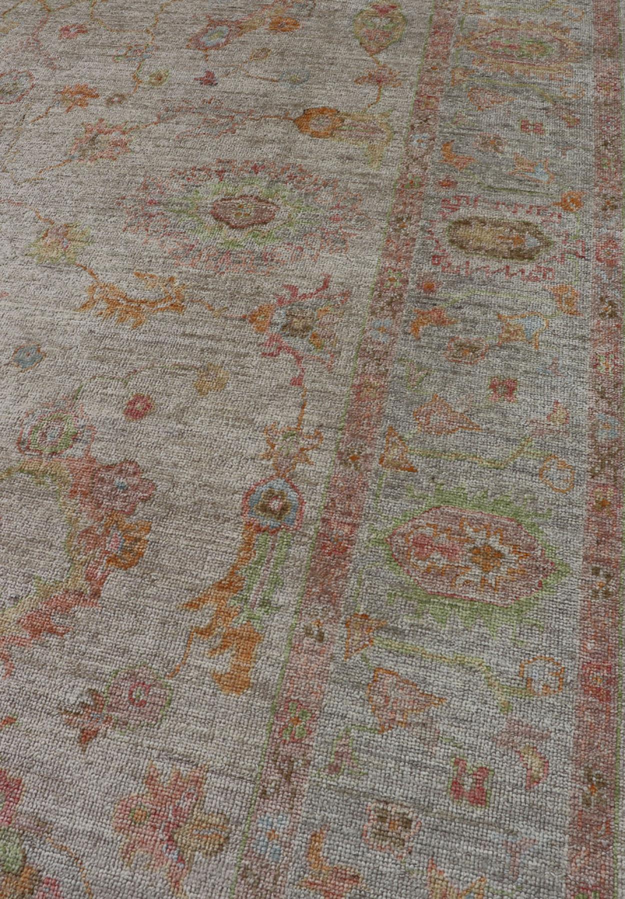 Elegant Angora Turkish Oushak Rug in Soft Pastel Shades by Keivan Woven Arts For Sale 9