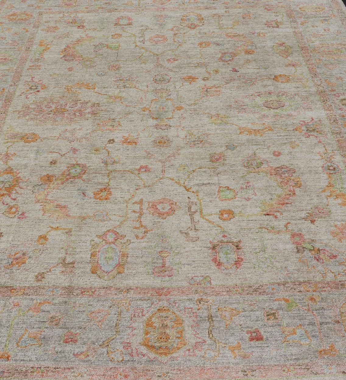 Elegant Angora Turkish Oushak Rug in Soft Pastel Shades by Keivan Woven Arts For Sale 10