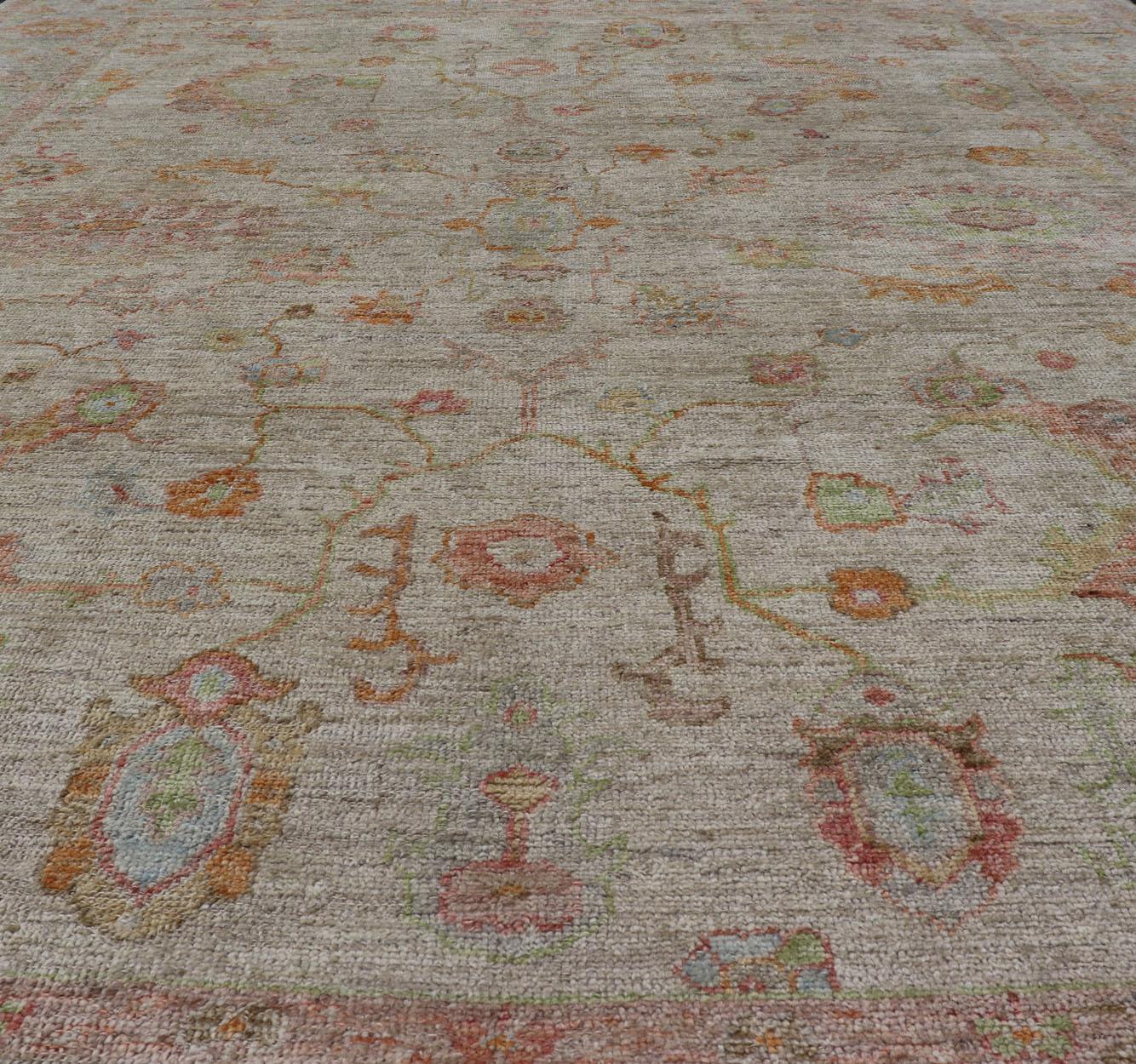 Elegant Angora Turkish Oushak Rug in Soft Pastel Shades by Keivan Woven Arts For Sale 12