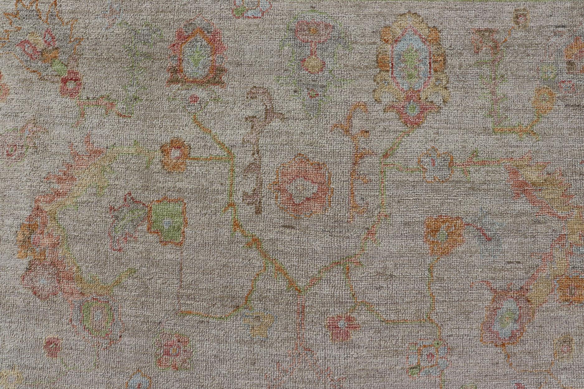Hand-Knotted Elegant Angora Turkish Oushak Rug in Soft Pastel Shades by Keivan Woven Arts For Sale