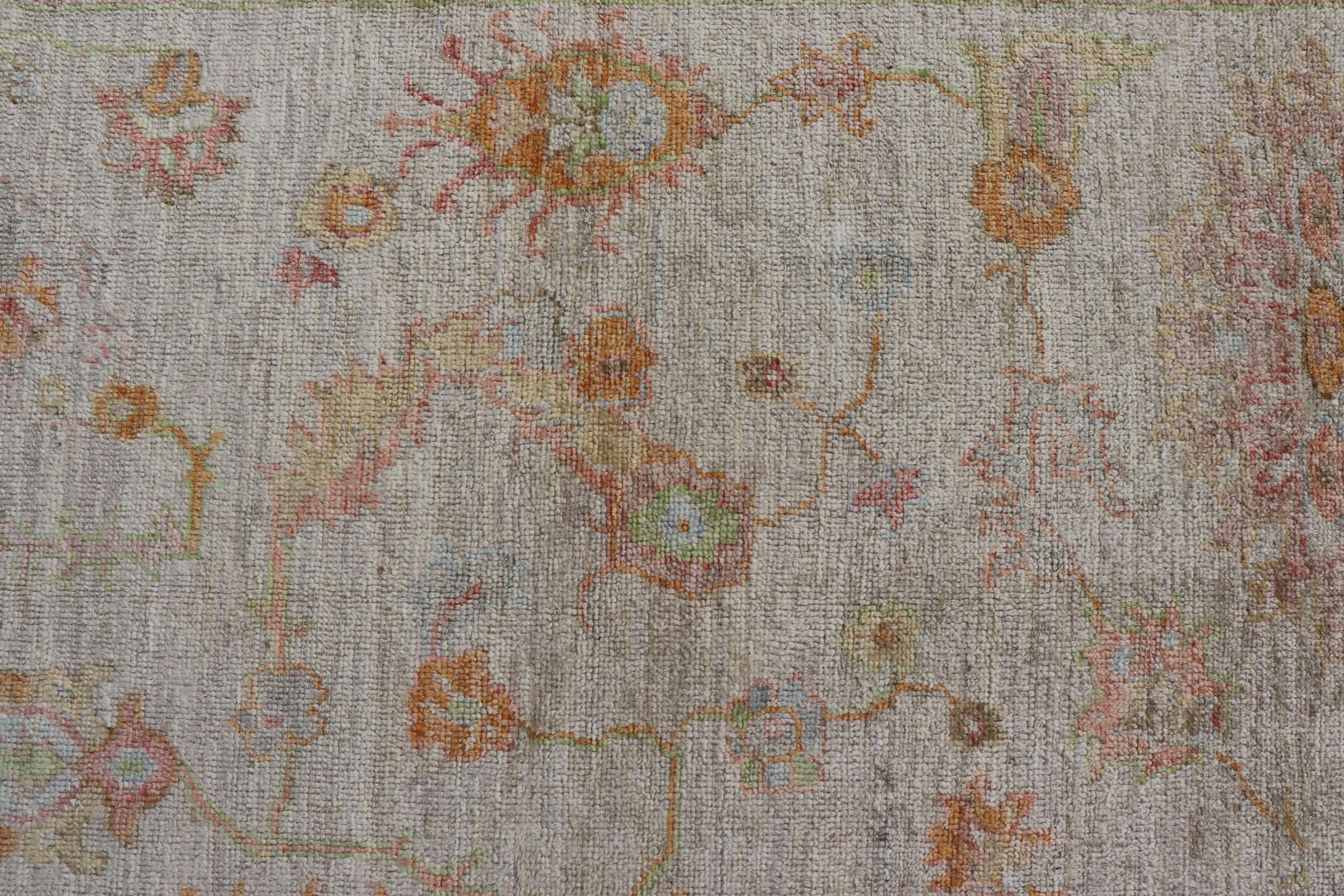Contemporary Elegant Angora Turkish Oushak Rug in Soft Pastel Shades by Keivan Woven Arts For Sale