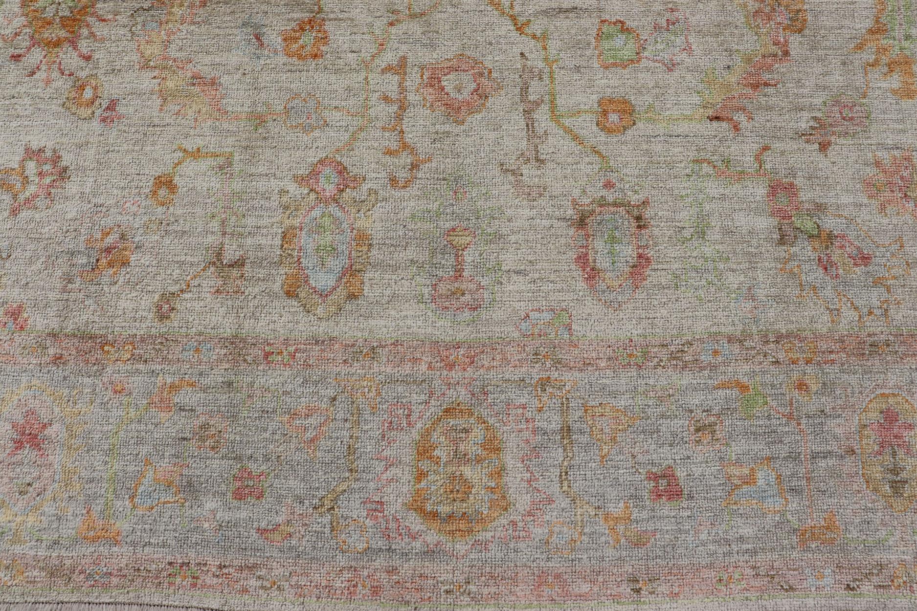 Wool Elegant Angora Turkish Oushak Rug in Soft Pastel Shades by Keivan Woven Arts For Sale