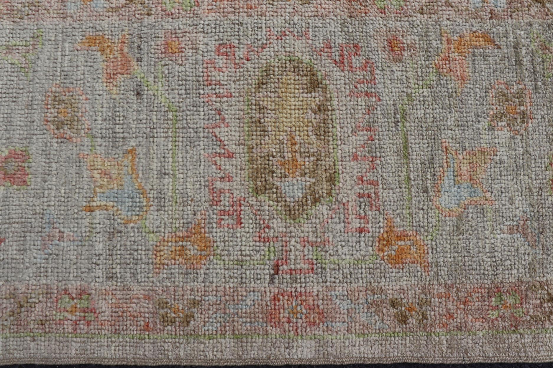 Elegant Angora Turkish Oushak Rug in Soft Pastel Shades by Keivan Woven Arts For Sale 3