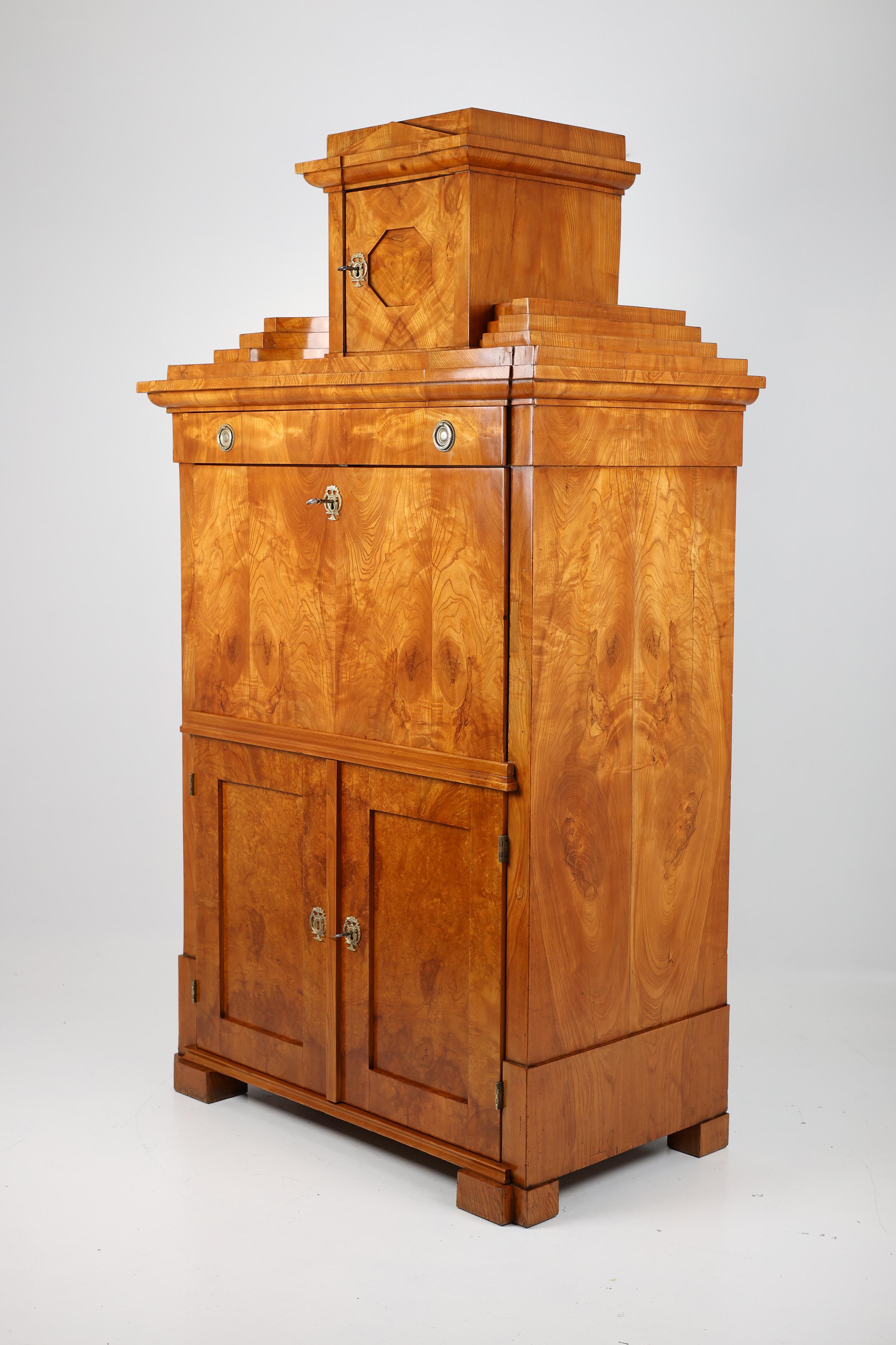 Elegant Antique Ash Veneer Secretary Desk For Sale 5