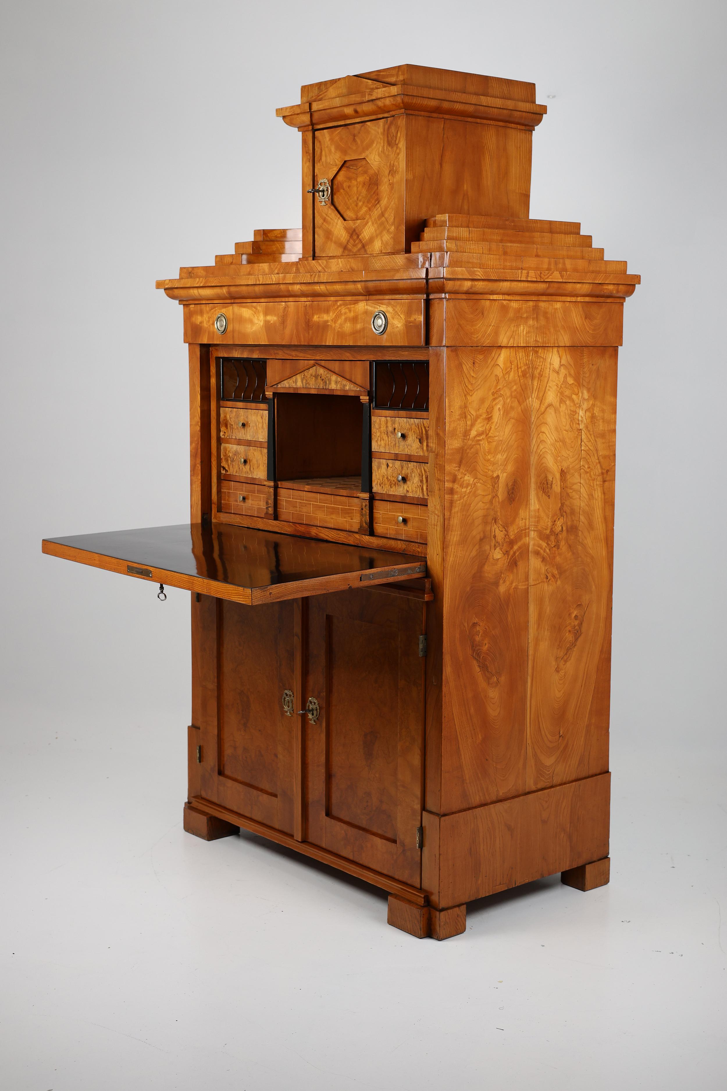 Elegant Antique Ash Veneer Secretary Desk For Sale 6