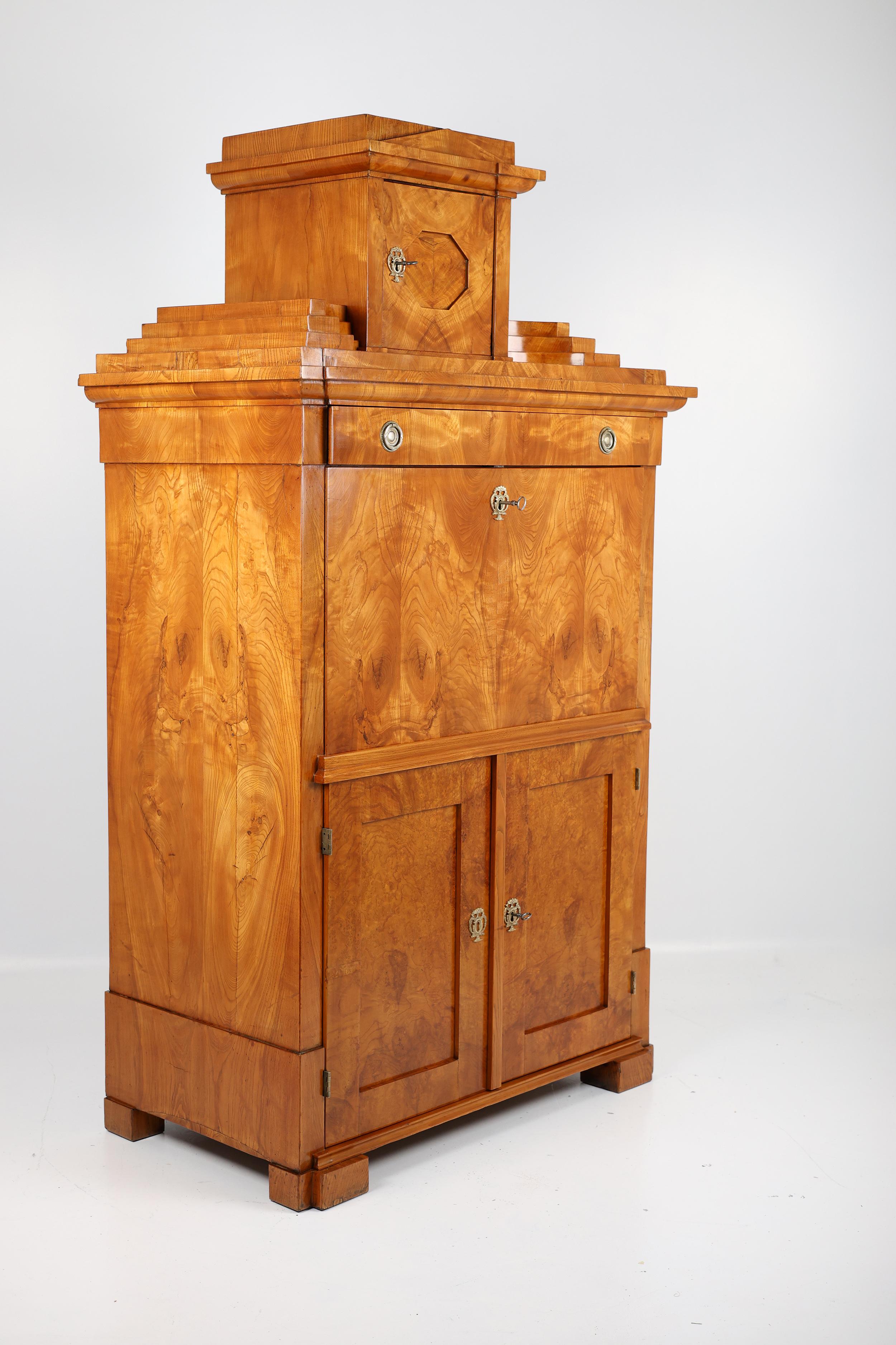 Elegant Antique Ash Veneer Secretary Desk For Sale 7