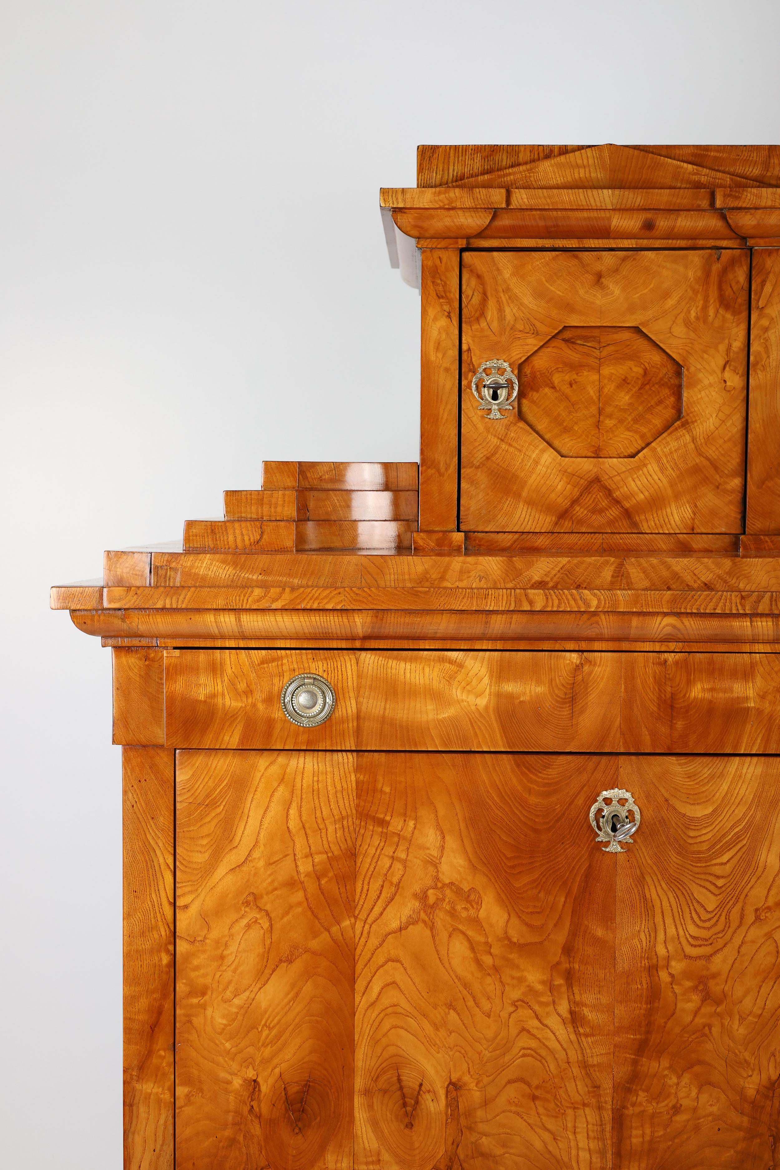Biedermeier Elegant Antique Ash Veneer Secretary Desk For Sale