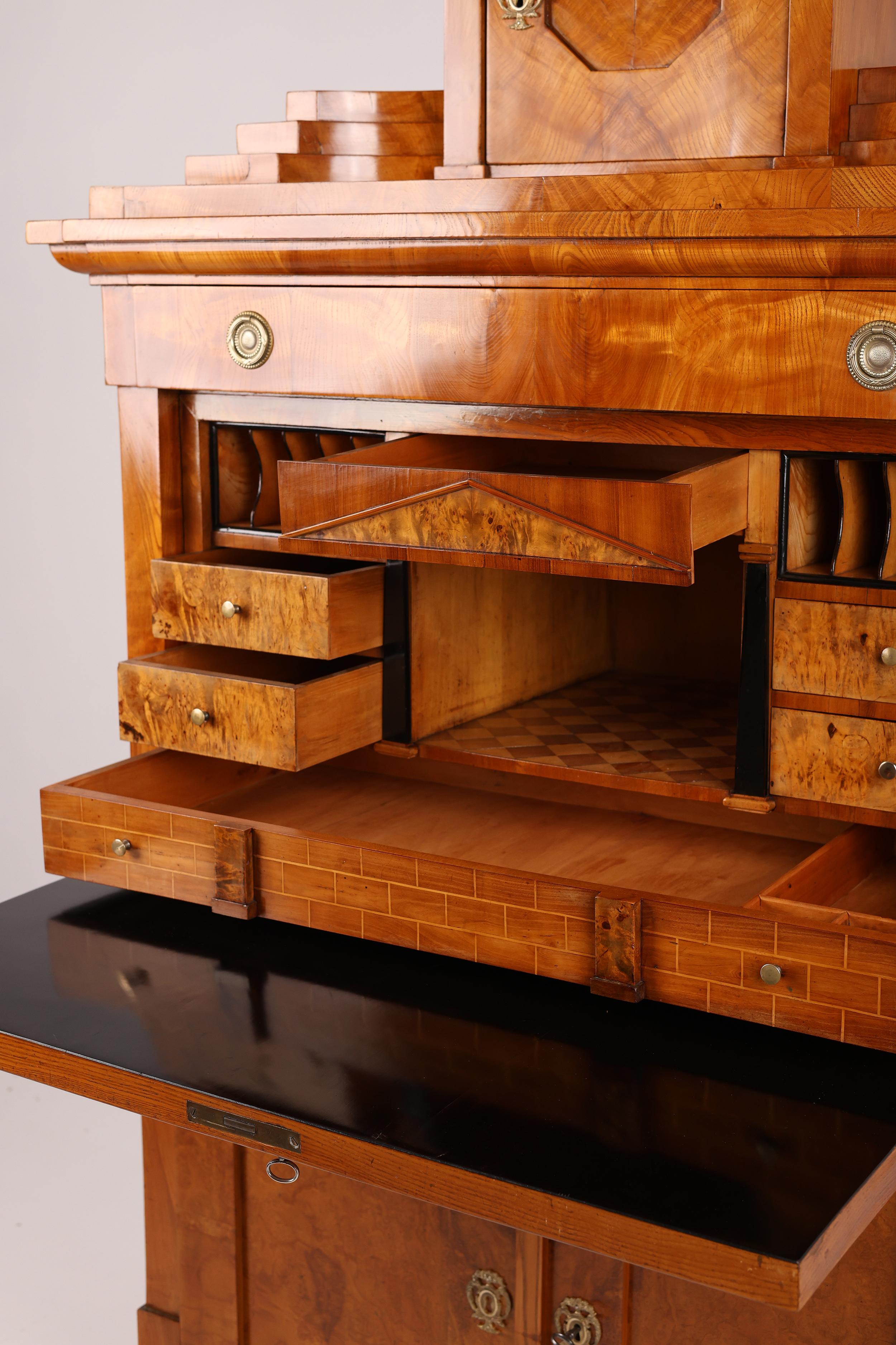 Elegant Antique Ash Veneer Secretary Desk For Sale 2