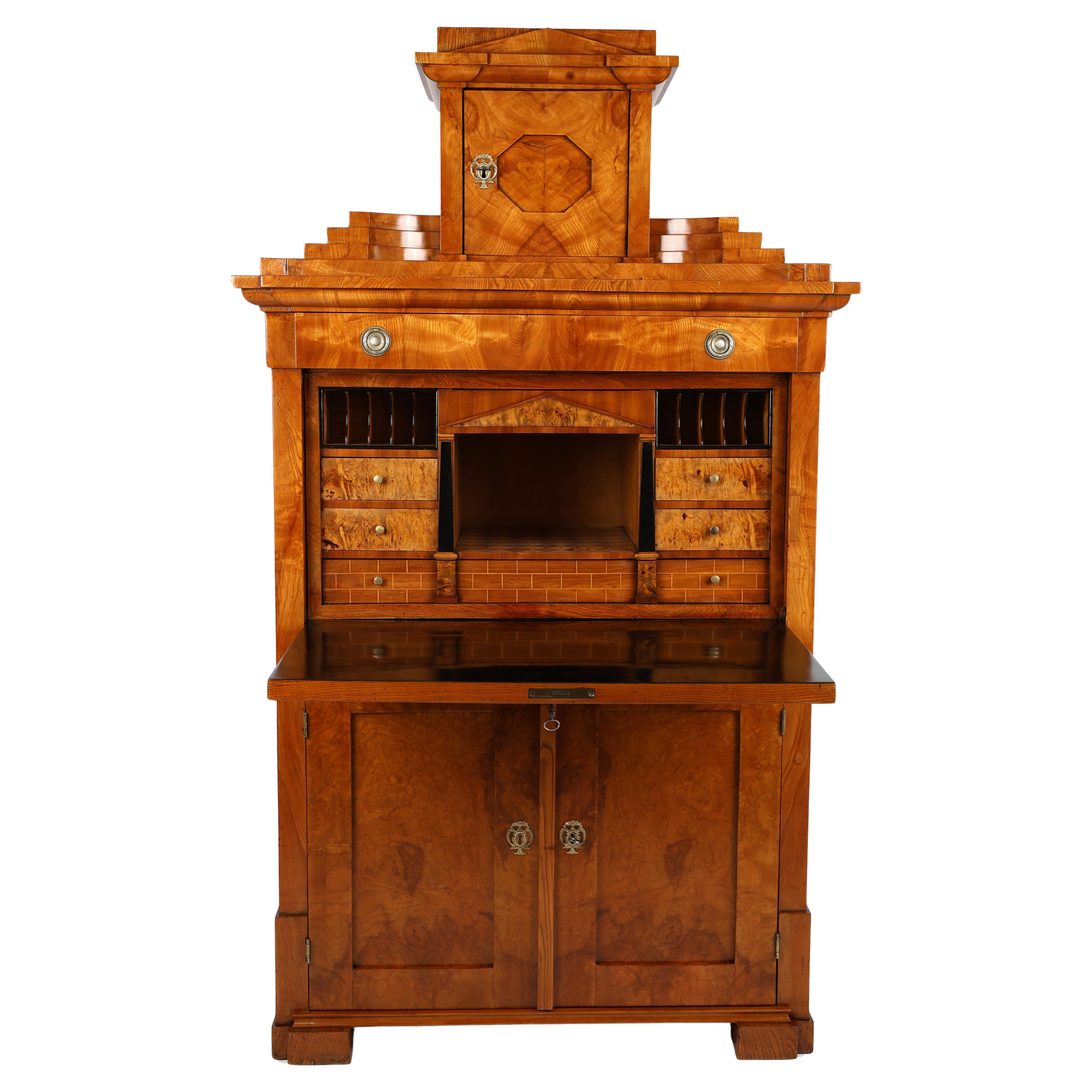 Elegant Antique Ash Veneer Secretary Desk For Sale