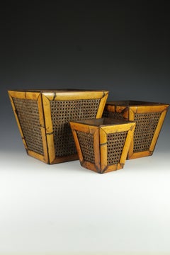 Antique Bamboo and Cane Planters Set of Three, Elegant Design, 1950