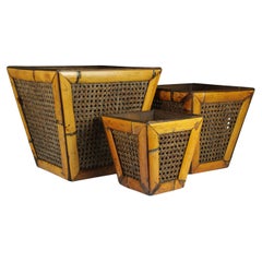 Elegantes Maceteros Antiguos de Bambú y Caña (Set de 3)