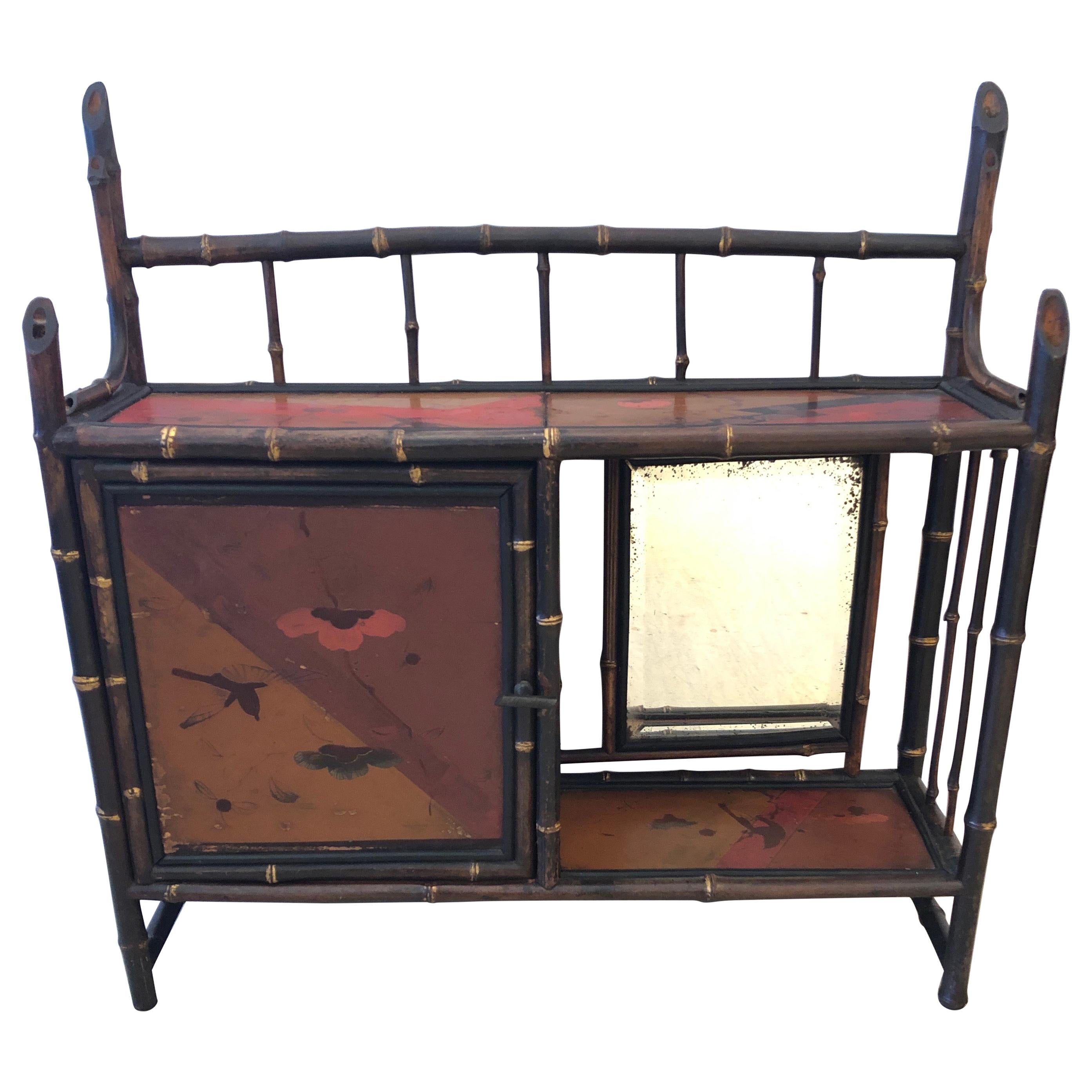 Elegant Antique Bamboo Chinoiserie Hanging Shelf Etagere For Sale